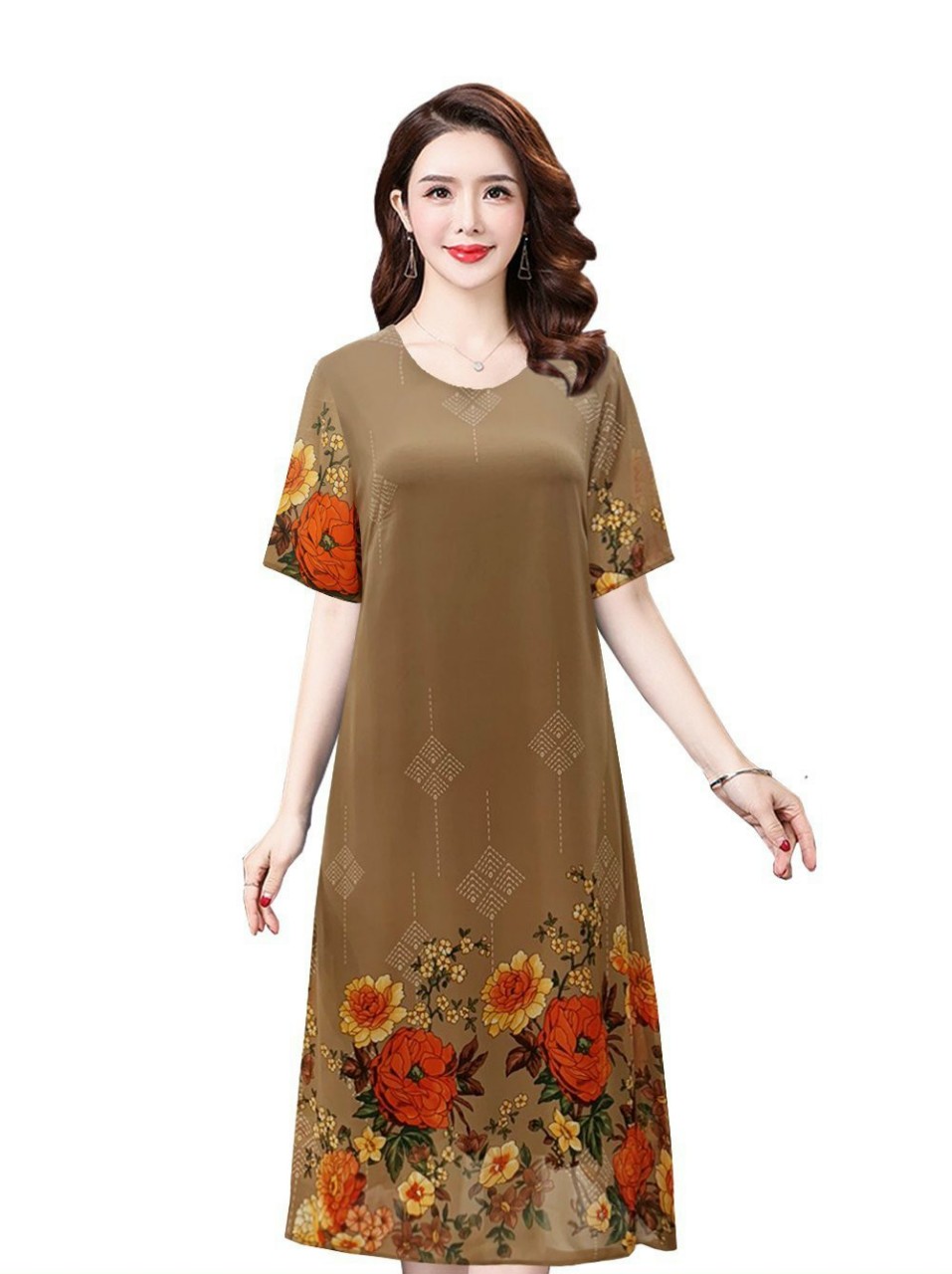 ĐẦM SUÔNG IN HOA MÀU SANG TRỌNG- DTN64