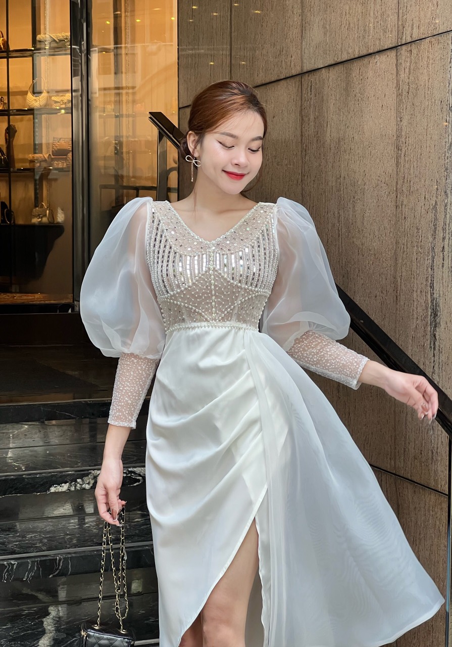 Đầm body tùng xéo kết đá gương cao cấp sang trong - D834