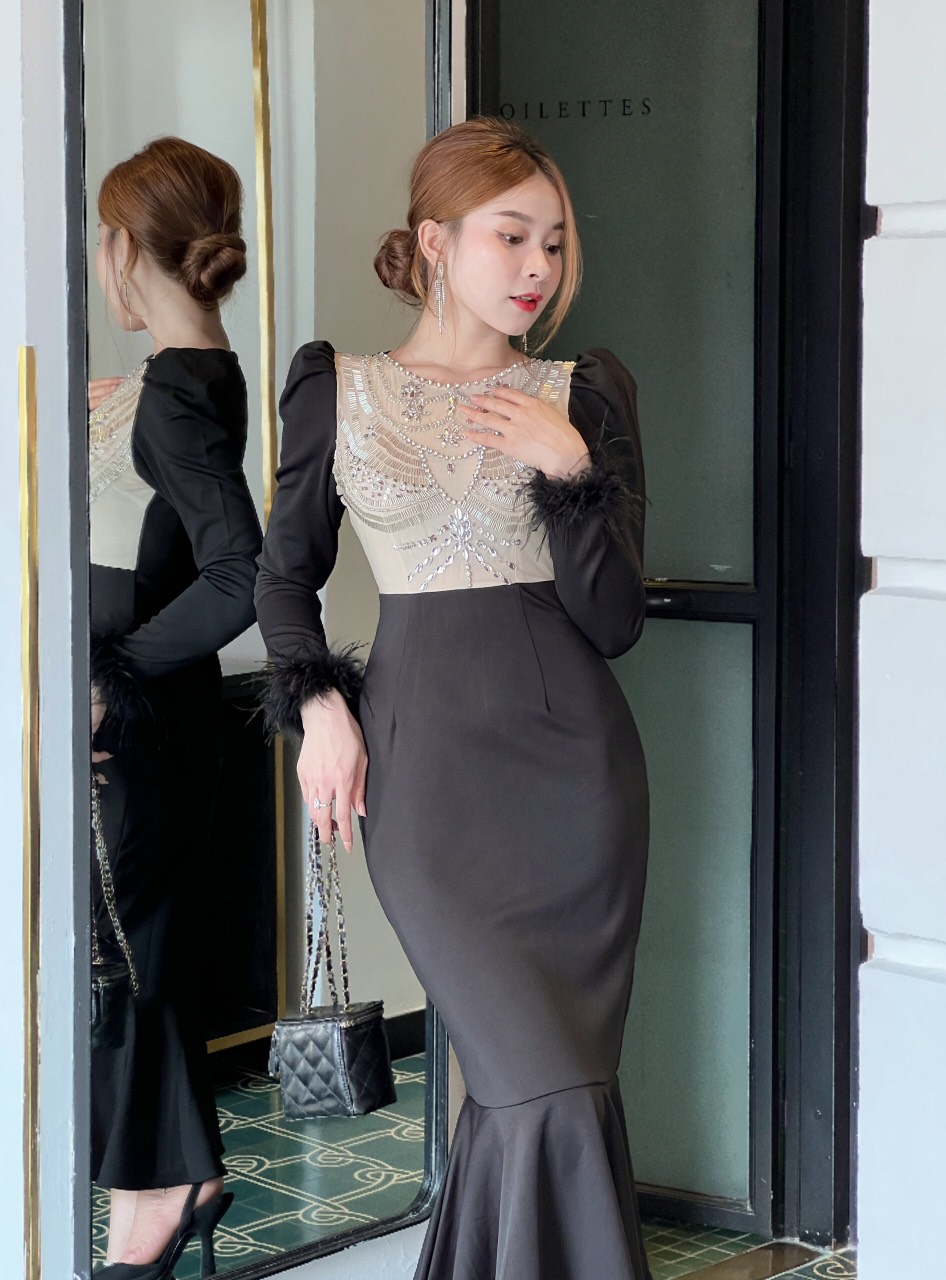 Body đuôi cá tay kết lông vũ cao cấp -D1236