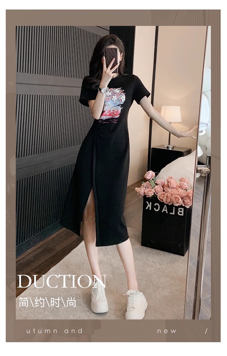 ĐẦM THUN PHỐI HOA THÊU CAO CẤP -D1194