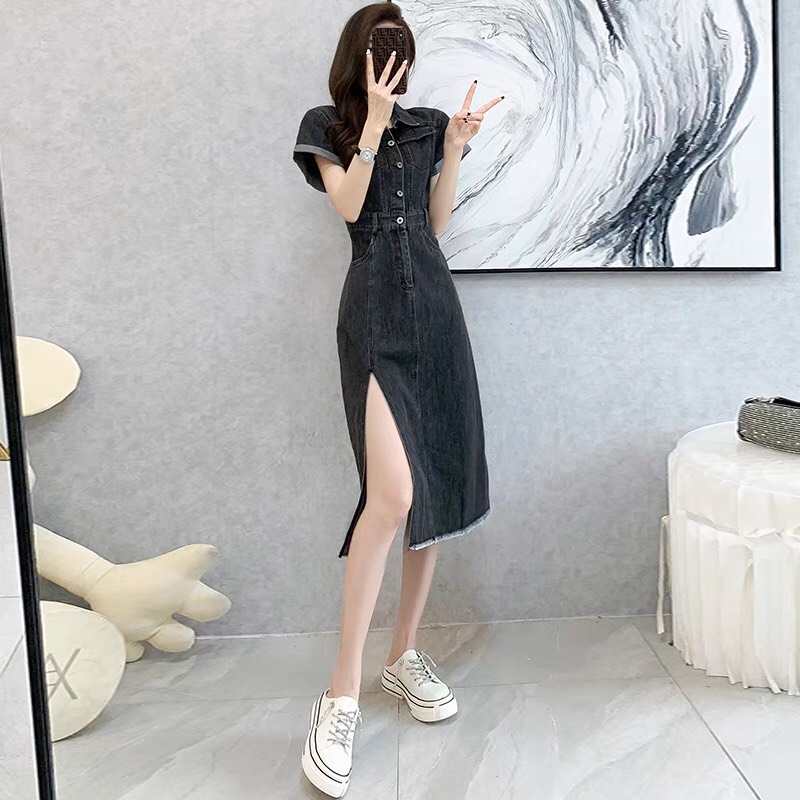 ĐẦM JEAN ĐEN XẺ TÀ  XINH XẮN CAO CẤP -D1200