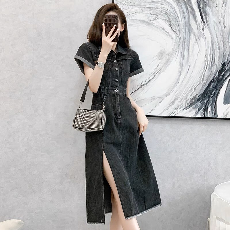 ĐẦM JEAN ĐEN XẺ TÀ  XINH XẮN CAO CẤP -D1200