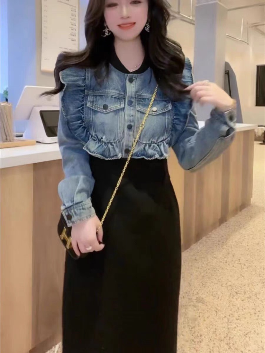 ĐẦM JEAN PHỐI THUN CAO CẤP SANG TRONG- D1231