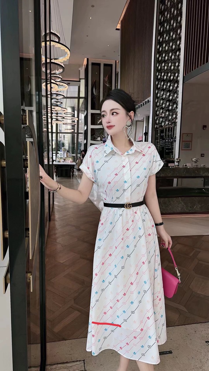 ĐẦM LỤA GUCCI KÈM NỊT CAO CẤP -D1241