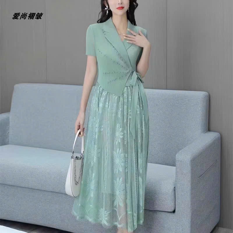 ĐẦM LỤA DẬP LY PHỐI REN THÊU CAO CẤP -D1246