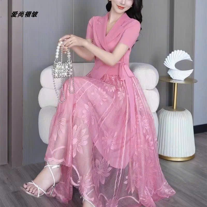 ĐẦM LỤA DẬP LY PHỐI REN THÊU CAO CẤP -D1246