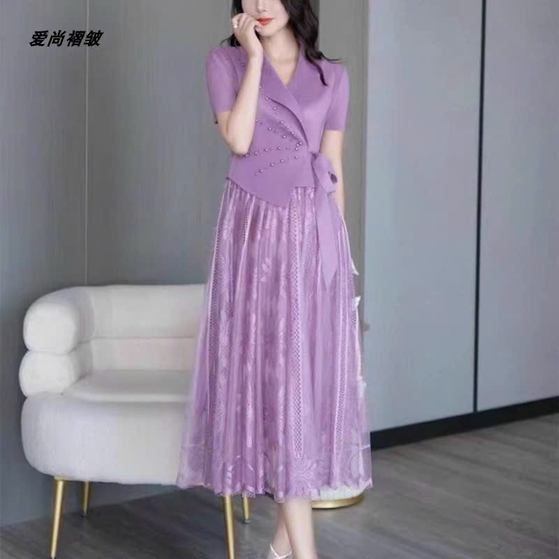 ĐẦM LỤA DẬP LY PHỐI REN THÊU CAO CẤP -D1246
