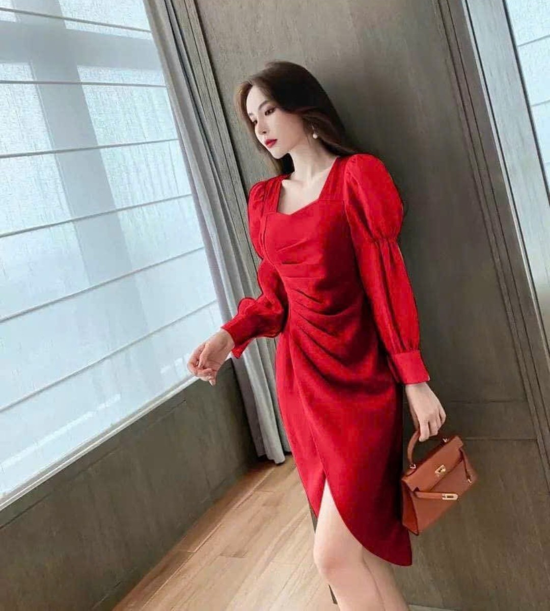Đầm body tay phối voan cao cấp -D1247