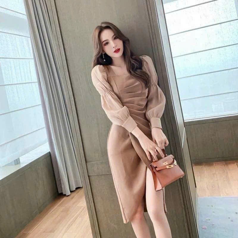 Đầm body tay phối voan cao cấp -D1247