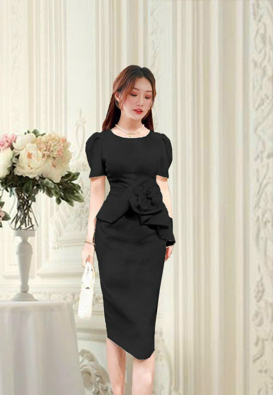 Đầm peplum eo phối hoa cao cấp - D1248