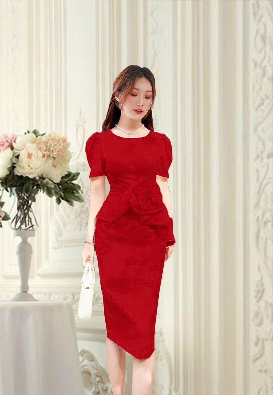 Đầm peplum eo phối hoa cao cấp - D1248