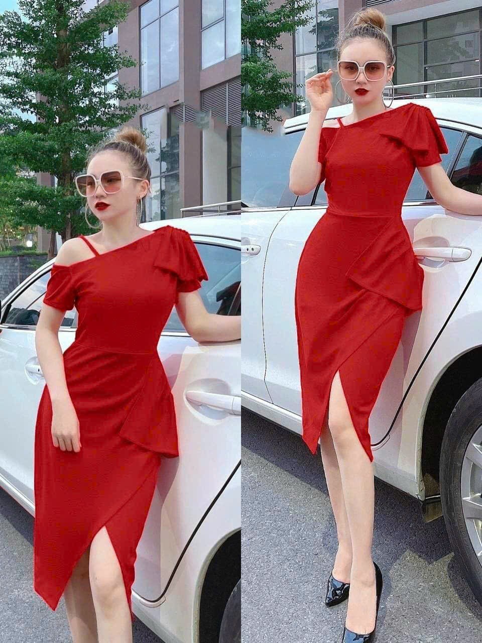 Đầm body nhún eo kèm pk nơ sang trọng cao cấp- D1251