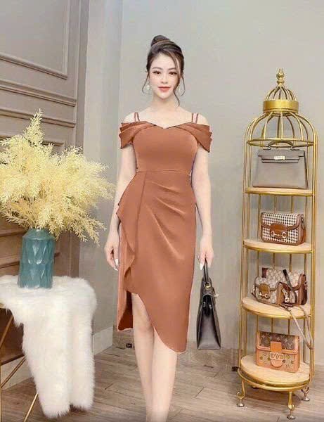 Đầm body bẹt vai hai dây cao cấp -D1252