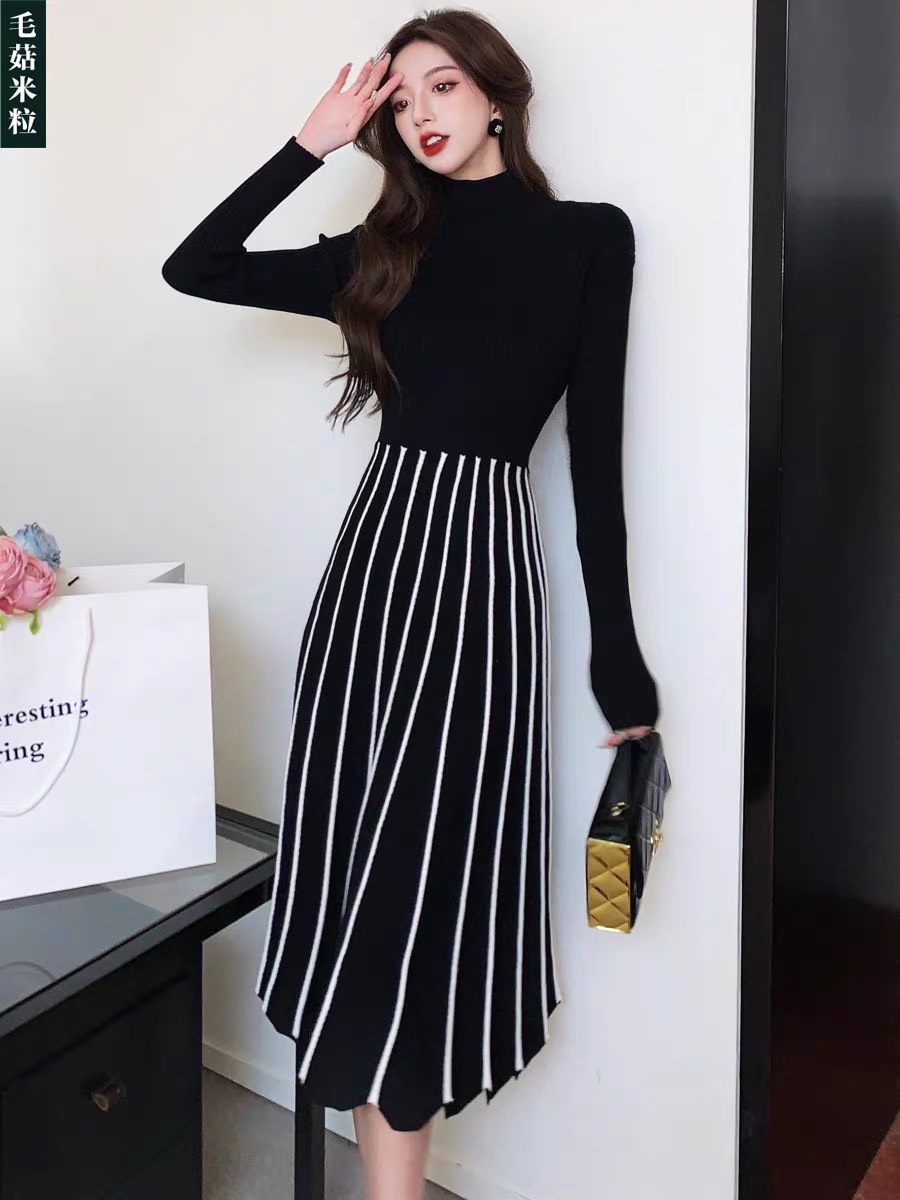 Váy / đầm len dáng xòe dài tay ôm dáng cổ tròn dày dặn ấm áp thời trang thu  đông V00188 | Shopee Việt Nam
