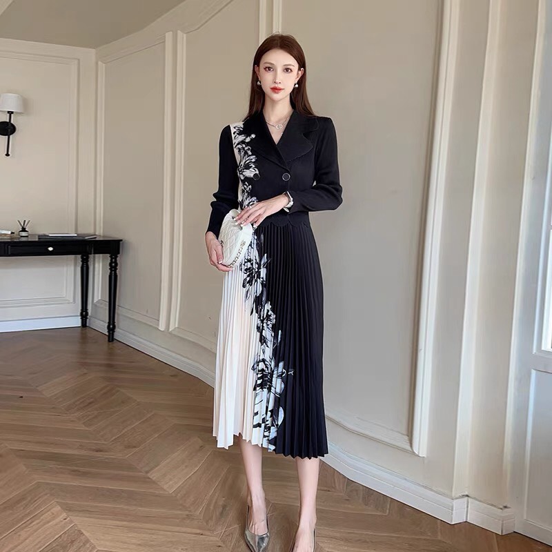 ĐẦM DẬP LY CỔ VEST PHỐI HOA CAO CẤP XINH XẮN-D1268