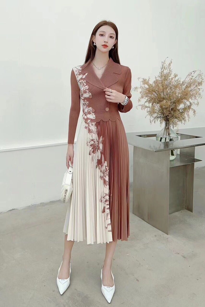 ĐẦM DẬP LY CỔ VEST PHỐI HOA CAO CẤP XINH XẮN-D1268