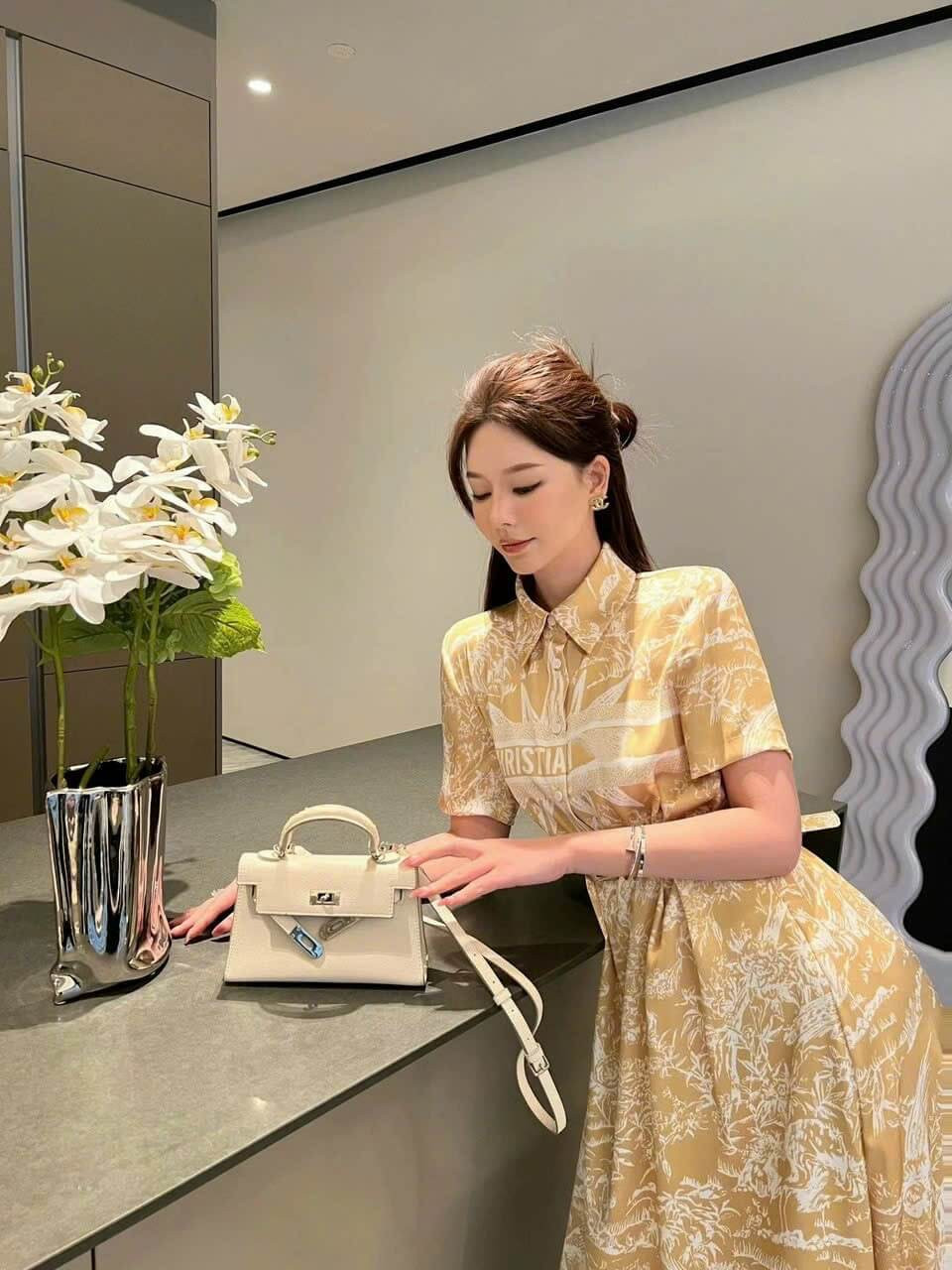 ĐẦM LỤA HỌA TIẾT DIOR KÈM NỊT CAO CẤP-D1277