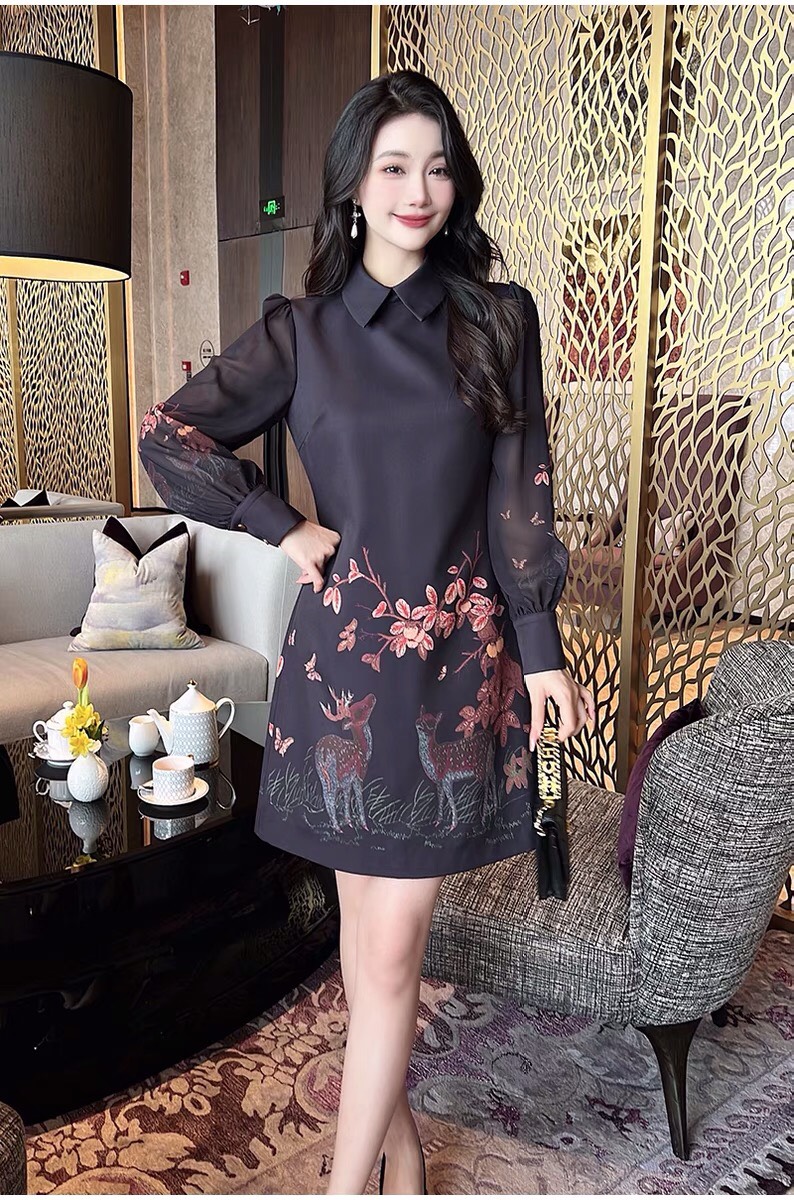 ĐẦM SUÔNG LỤA TAY VOAN CAO CẤP -D1279