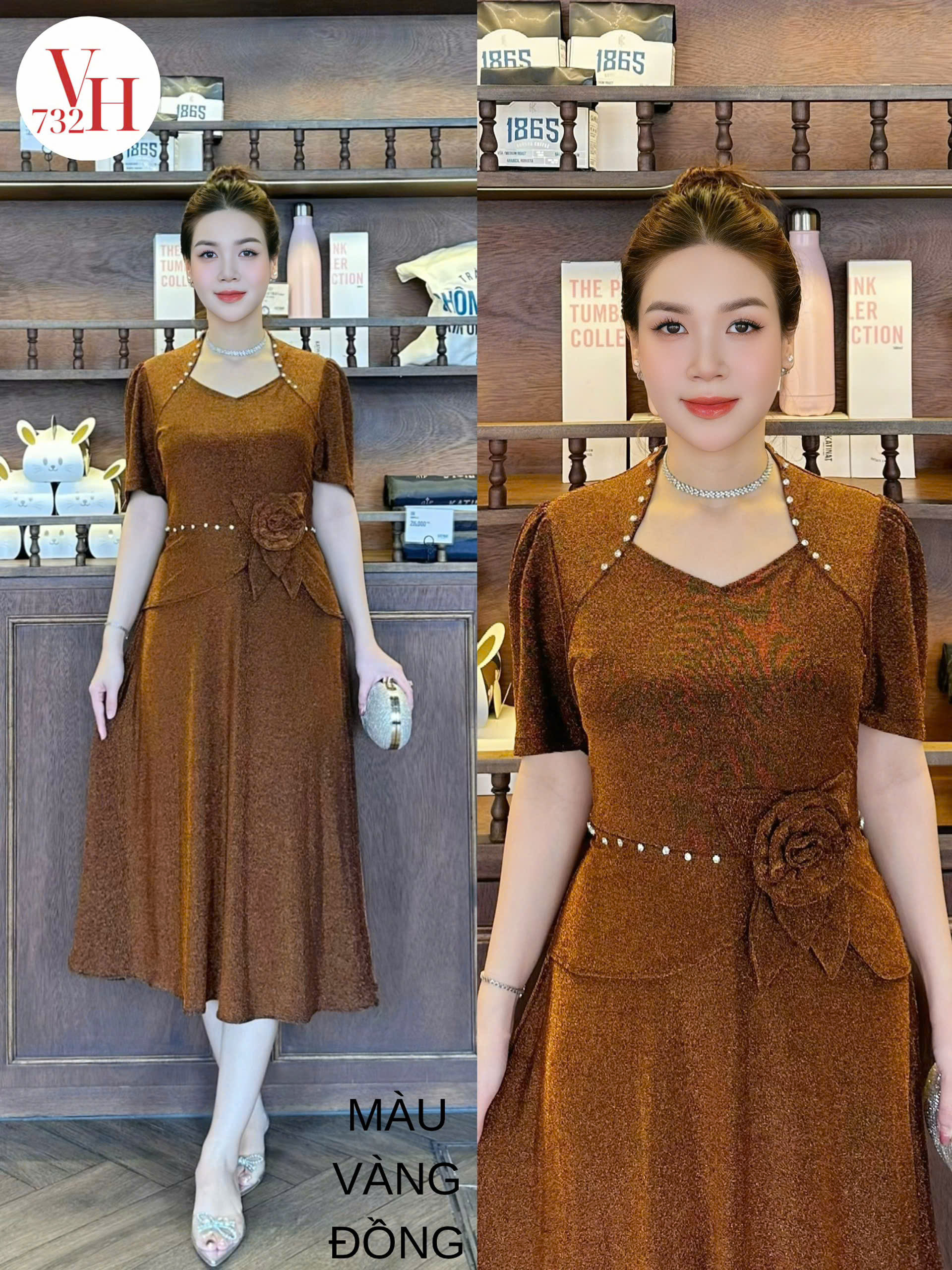 ĐẦM XÒE CỔ NỮ HOÀNG NHŨ NGẮN VH732