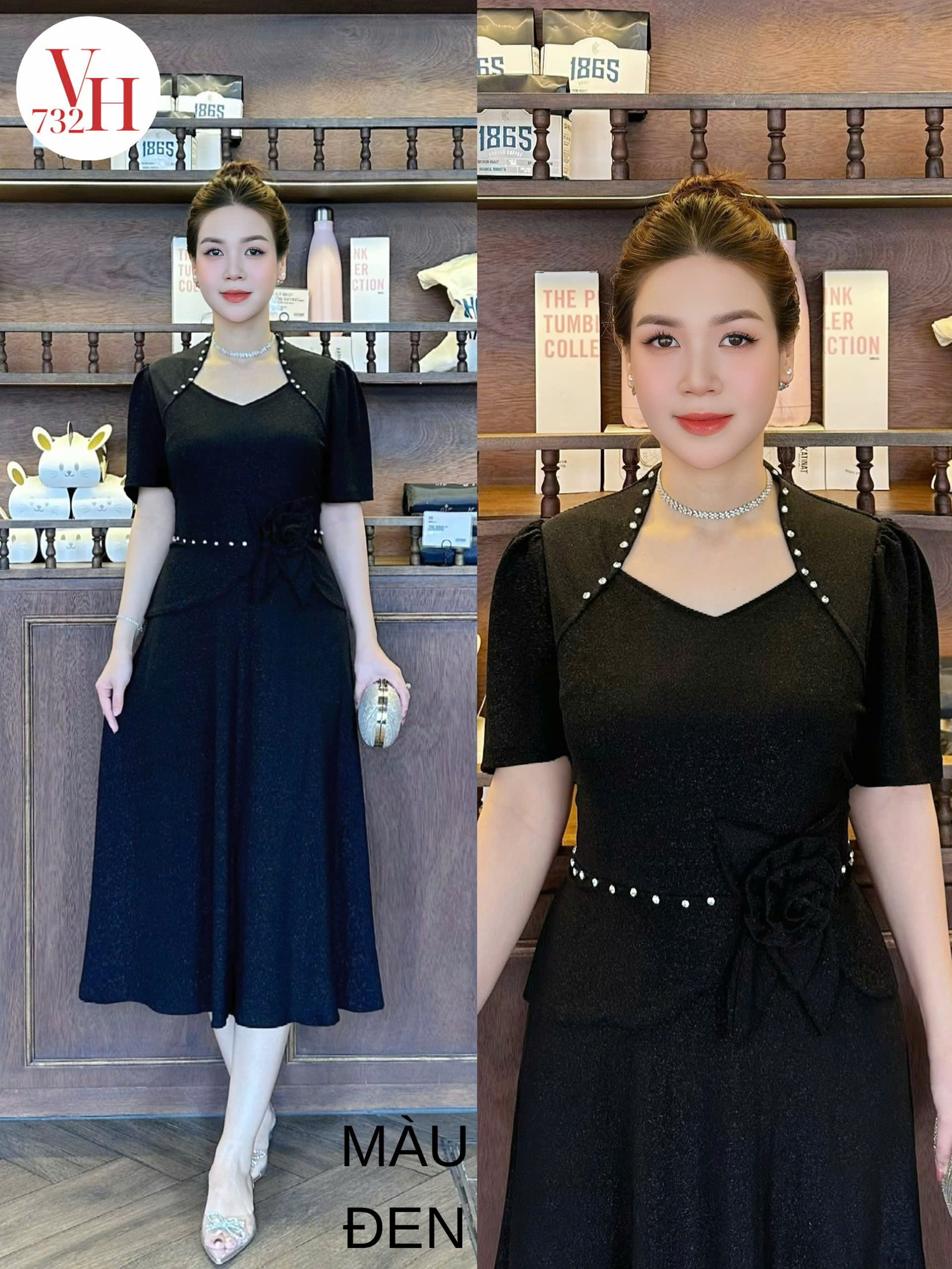 ĐẦM XÒE CỔ NỮ HOÀNG NHŨ NGẮN VH732