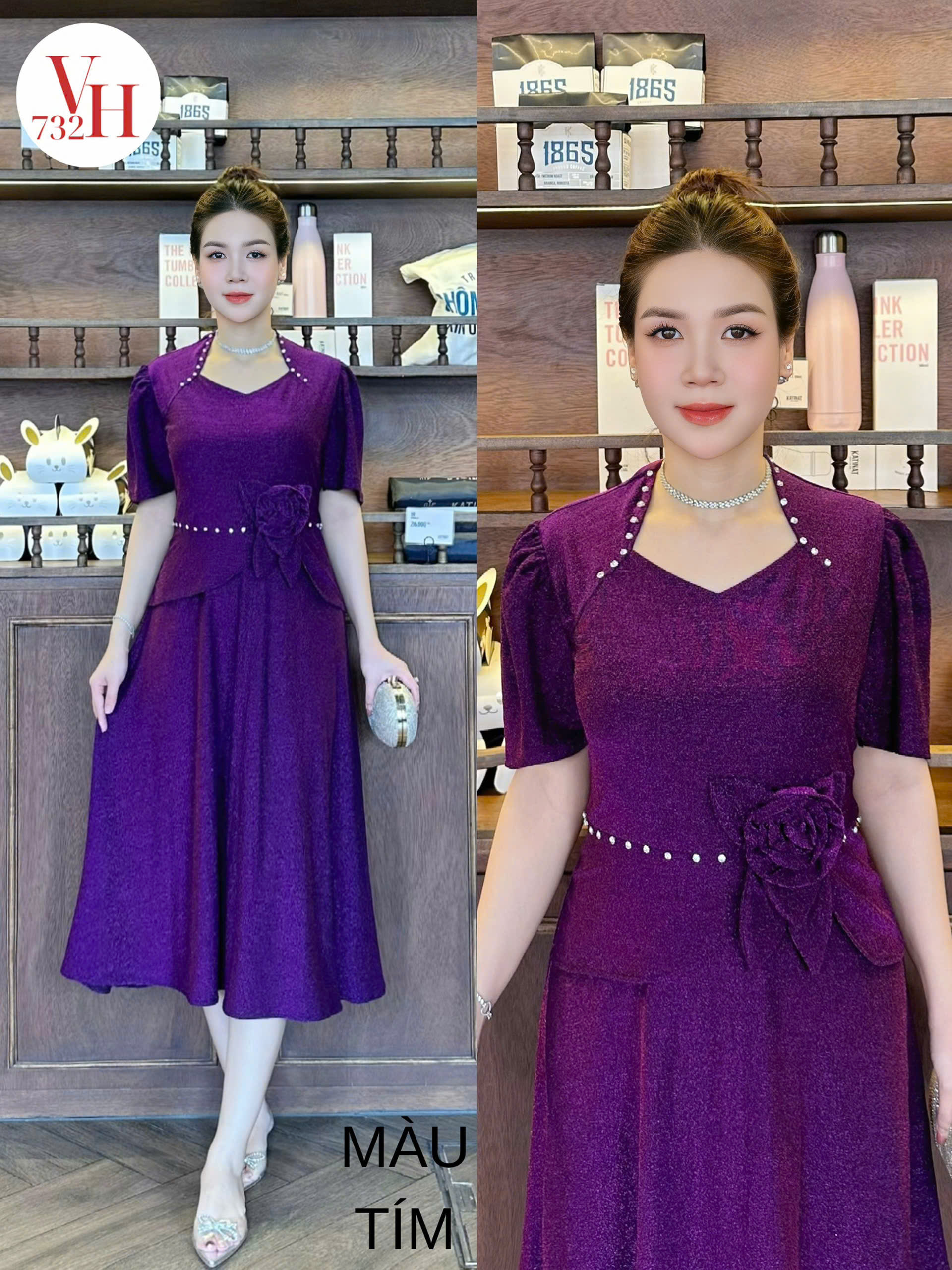 ĐẦM XÒE CỔ NỮ HOÀNG NHŨ NGẮN VH732