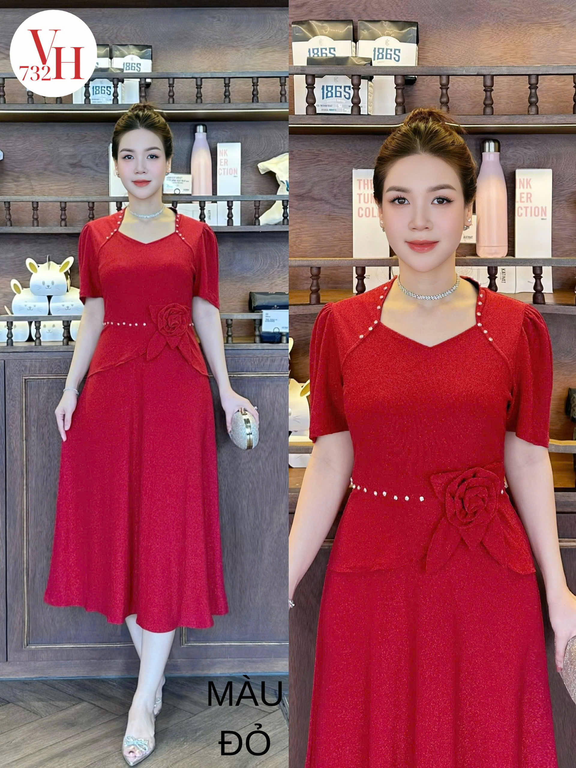 ĐẦM XÒE CỔ NỮ HOÀNG NHŨ NGẮN VH732