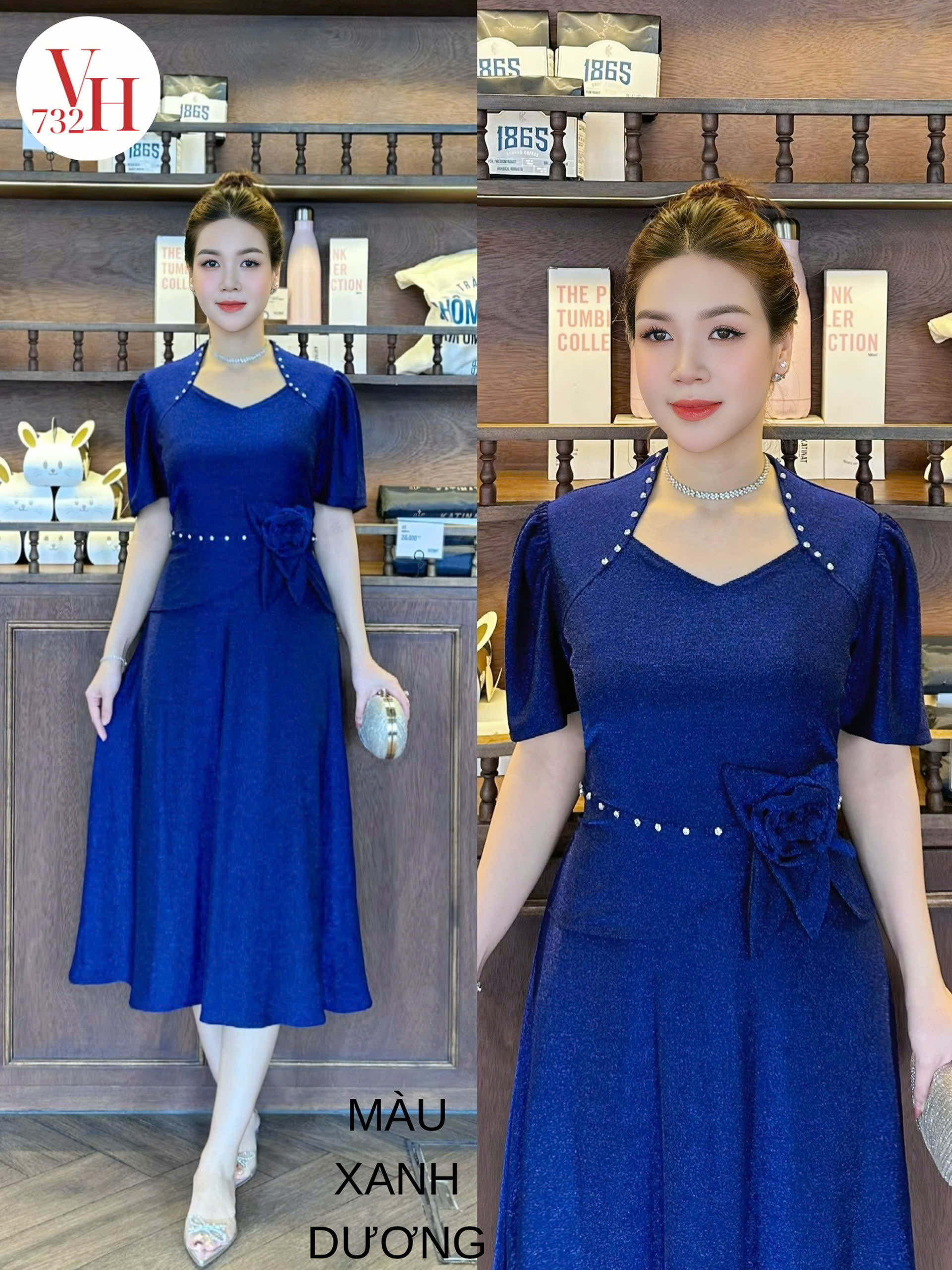 ĐẦM XÒE CỔ NỮ HOÀNG NHŨ NGẮN VH732