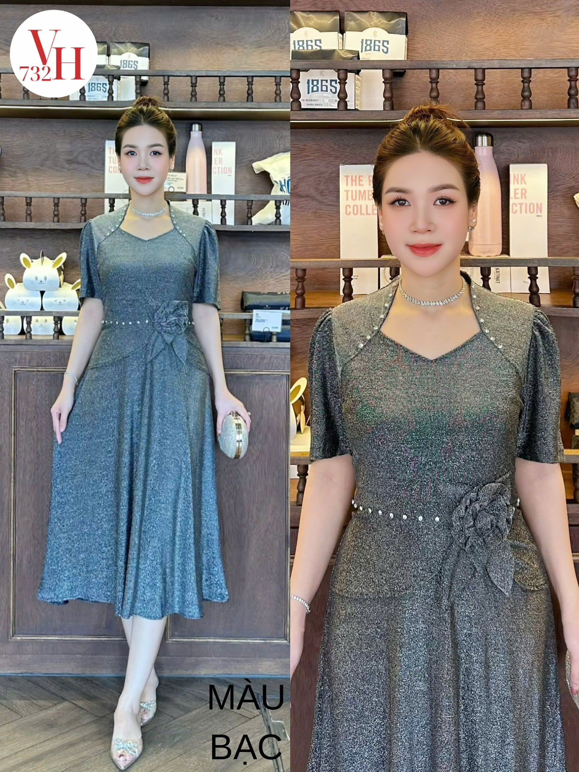 ĐẦM XÒE CỔ NỮ HOÀNG NHŨ NGẮN VH732