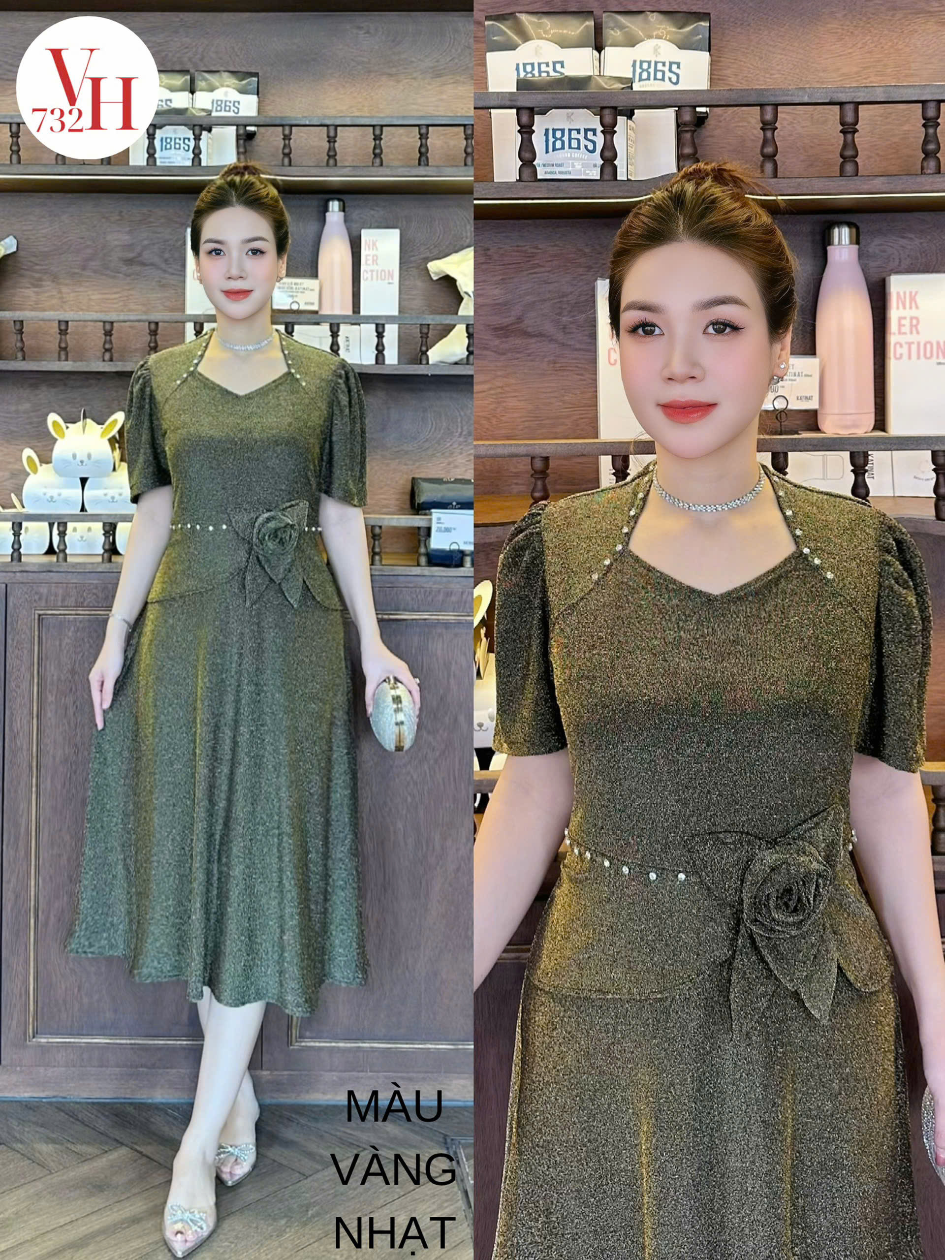 ĐẦM XÒE CỔ NỮ HOÀNG NHŨ NGẮN VH732