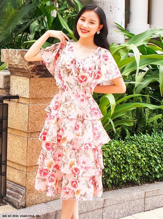 ĐẦM HOA 5 TẦNG CỘT NƠ TRƯỚC NGỰC XINH XẮN DỄ THƯƠNG-2530