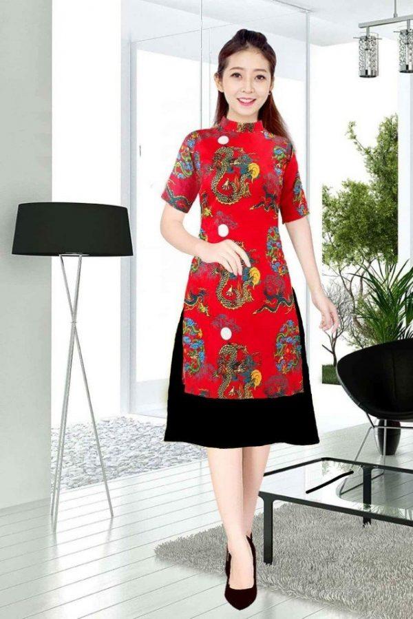 Set ADCT gấm họa tiết rồng AV078