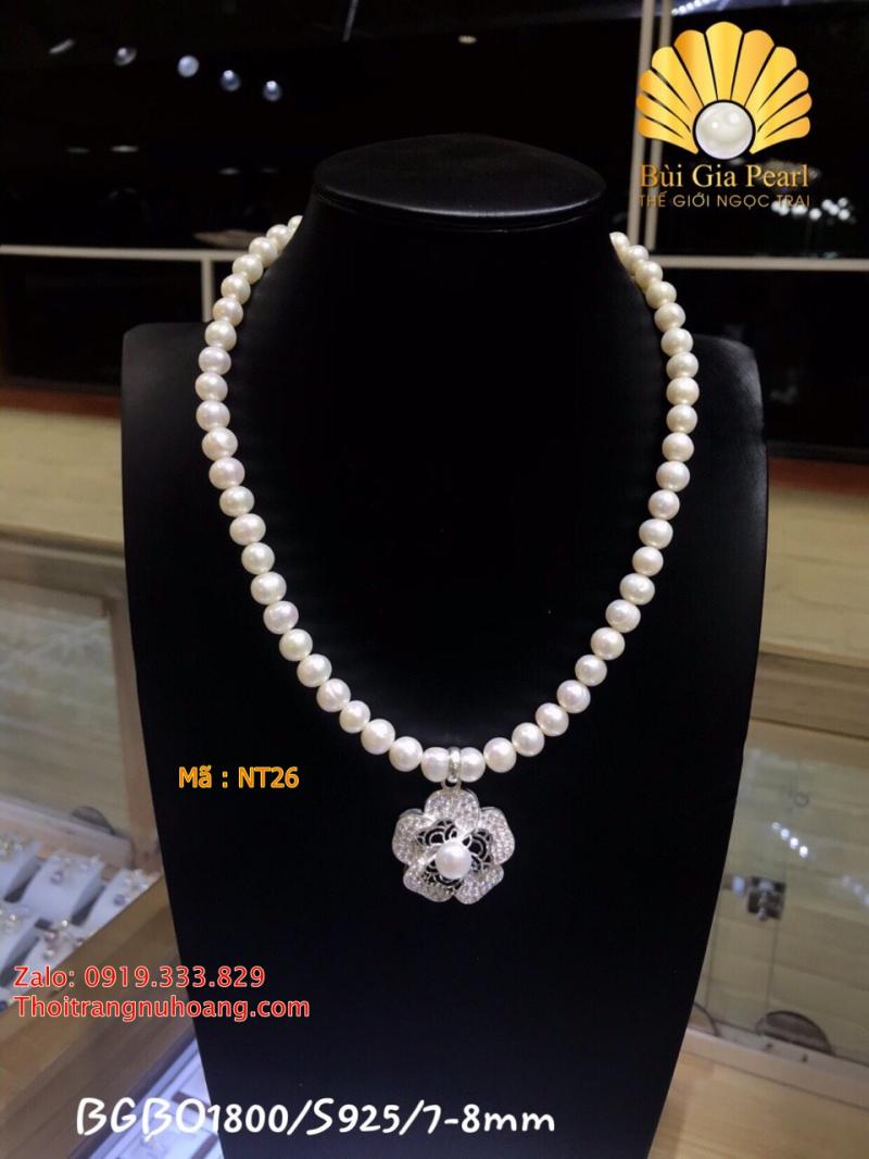 Vòng cổ Ngọc trai trắng phối mặt sang trọng, Thanh lịch & Quý Phái NT26
