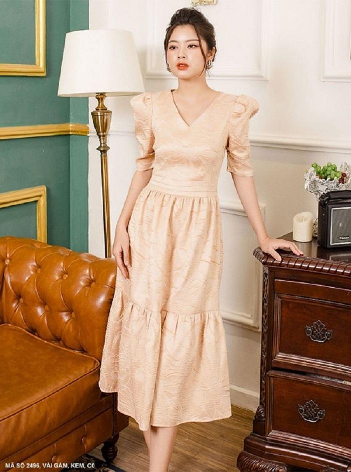 ĐẦM CỔ TIM TAY LỞ PHỒNG Cao Cấp Sang Trọng-2496