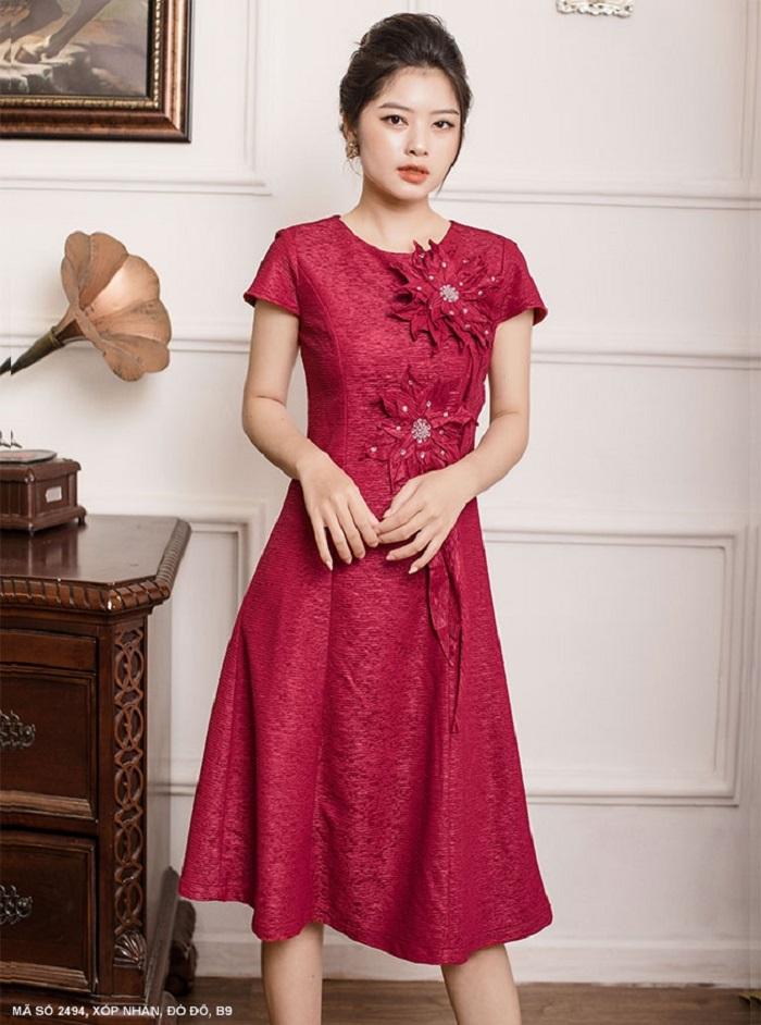 ĐẦM KẾT 2 HOA TRƯỚC NGỰC XINH XẮNTRẺ TRUNG-2949
