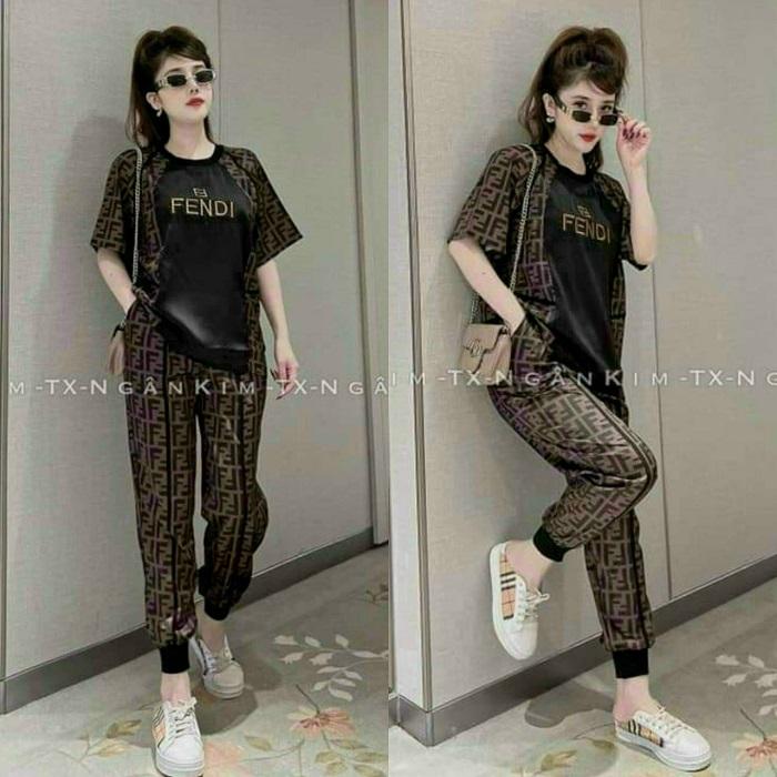 ĐỒ BỘ THỜI TRANG PHỐI HỌA TIẾT FENDI THÊU CAO CẤP-BTN433