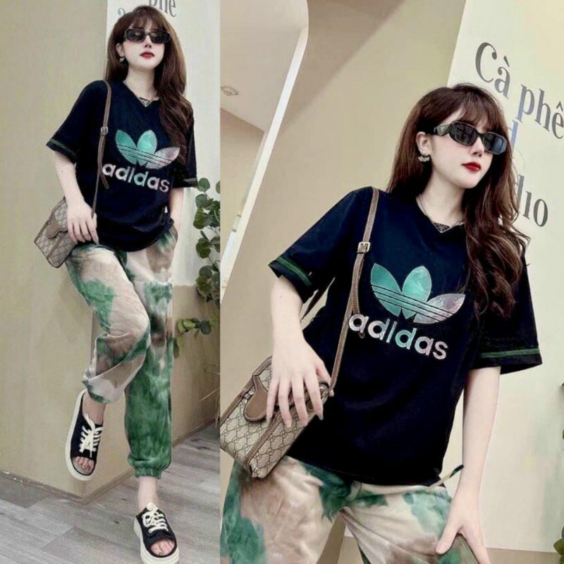BỘ THỜI TRANG FOM RỘNG PHỐI HỌA TIẾT ADIDAS THÊU - BTN426