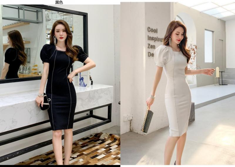 ĐẦM BODY TAY PHỒNG CHẠY CHỈ NỖI CAO CẤP (HÀNG NHẬP)-HN1195