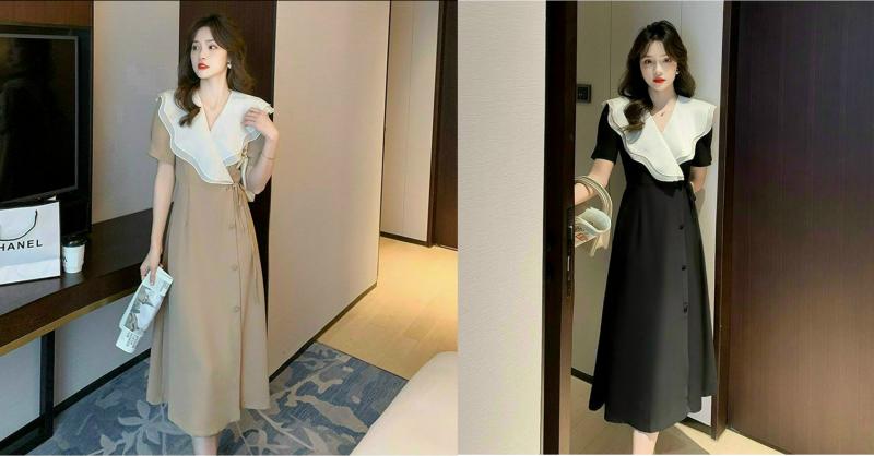ĐẦM XÒE DÁNG DÀI CỔ VOAN KIẾNG CAO CẤP (HÀNG NHẬP) -HN1203
