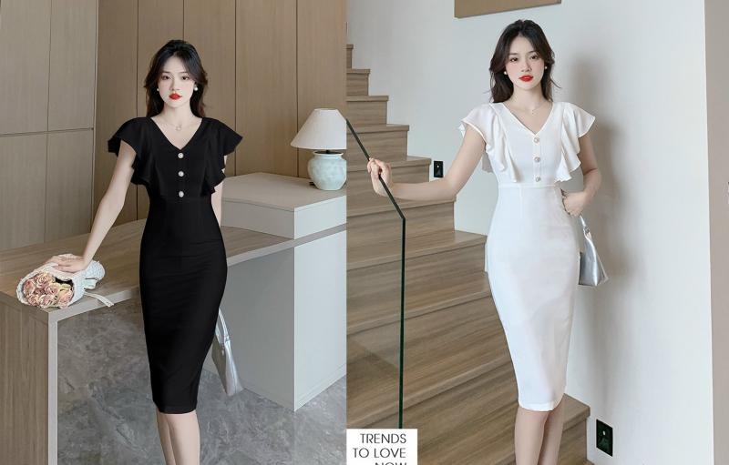 ĐẦM BODY CỔ V TAY BÈO CAO CẤP XINH XẮN -D1154
