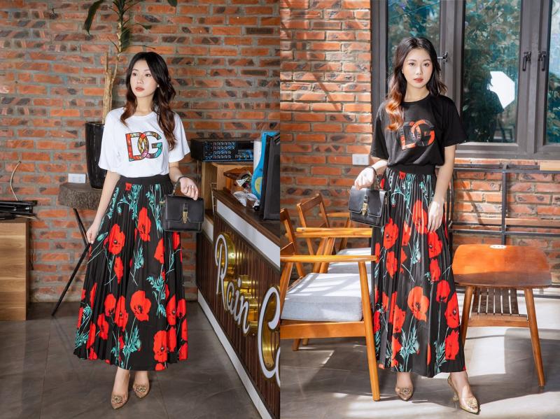 SET ĐẦM CHÂN VÁY LỤA XẾP LY ( ẢNH THẬT KHO CHỤP ) -D1167
