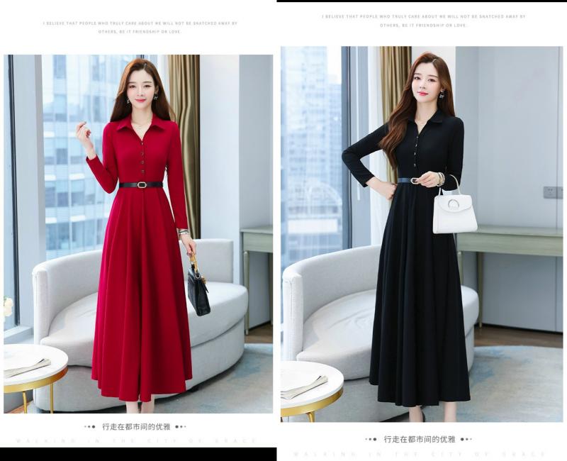 ĐẦM XÒE DÁNG DÀI CỔ SƠ MI  KÈM NỊT CAO CẤP-HN1209