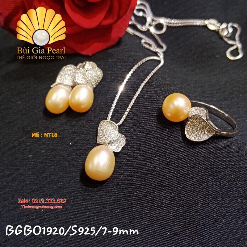 Bộ trang sức Ngọc trai Hồng duyên dáng xinh đẹp. NT18