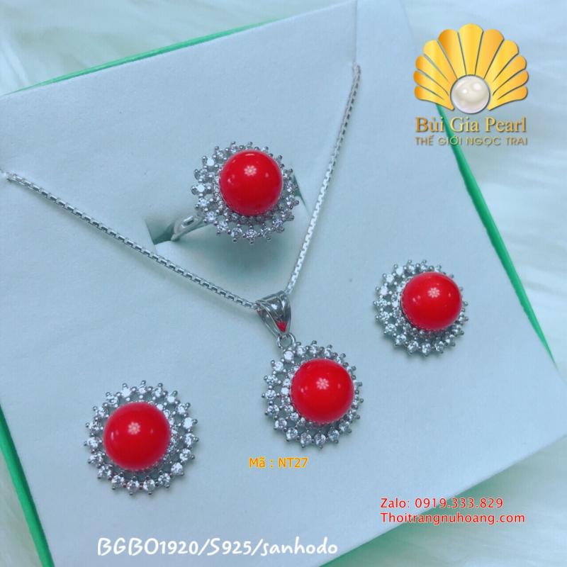 Bộ trang sức phối vỏ ốc san hô đỏ Sang trọng NT27