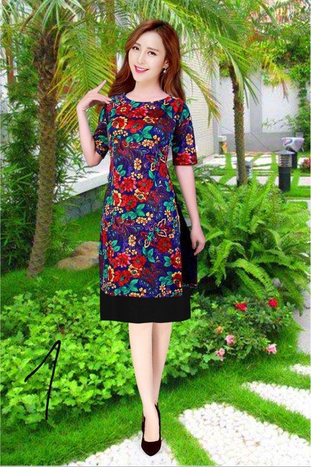 Set áo dài cách tân gấm thun cao cấp AV047