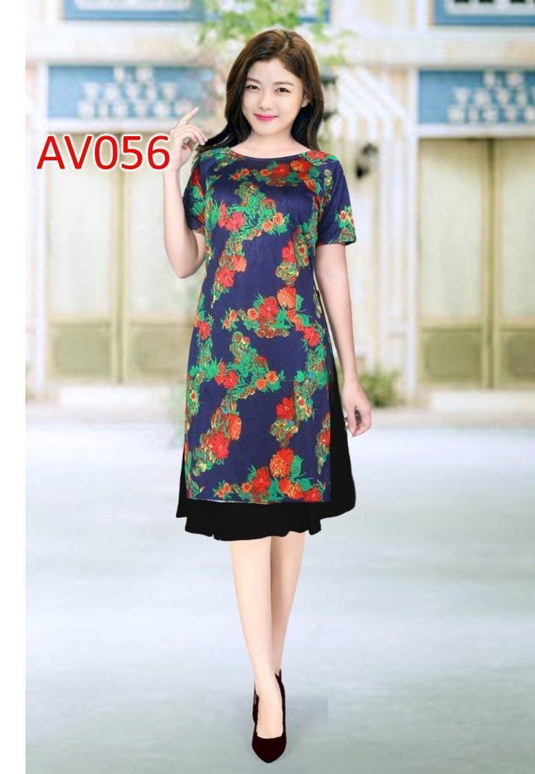 Set áo dài cách tân gấm thun cao cấp AV056