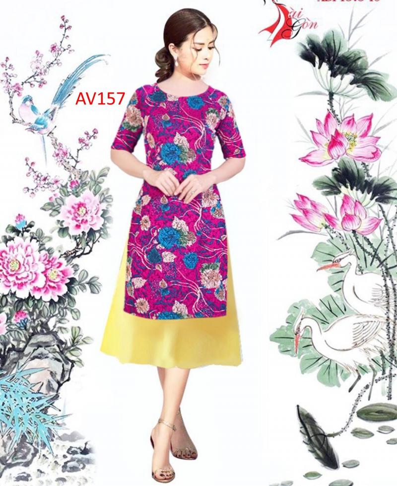 Set áo dài cách tân gấm thun cao câp AV157