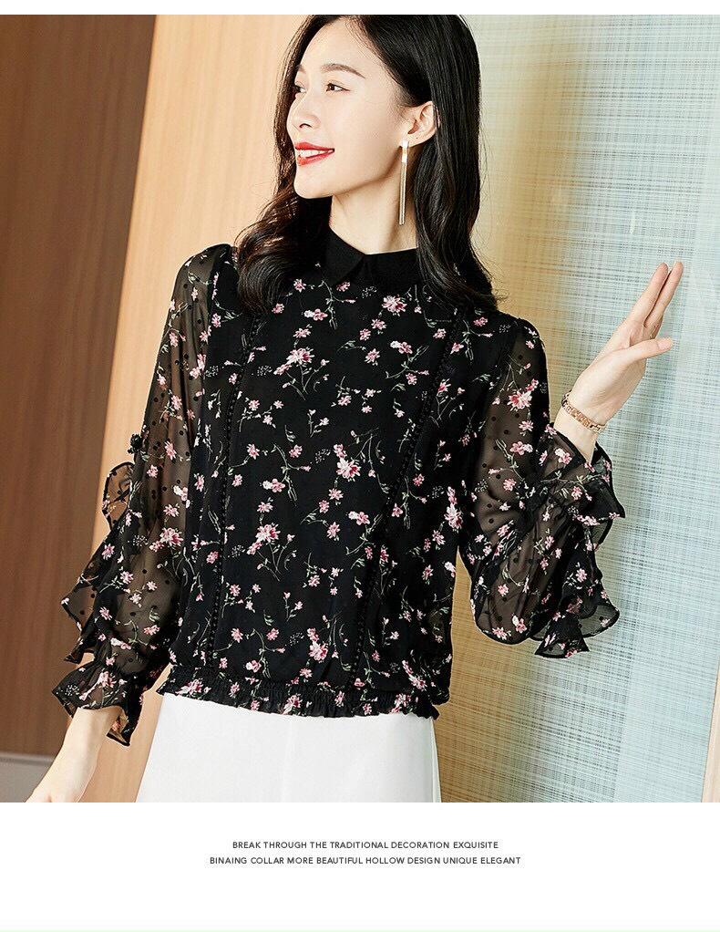 Áo Hoa Cổ Bẻ Tay Phòng - SM57