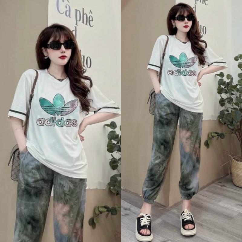 BỘ THỜI TRANG FOM RỘNG PHỐI HỌA TIẾT ADIDAS THÊU - BTN425