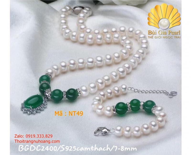 Bộ Ngọc Trai Trắng Phối Cẩm Thạch Sang Trọng NT49