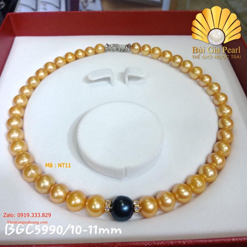 Vòng cổ ngọc trai vàng kim đính 1 viên ngọc trai đen NT11